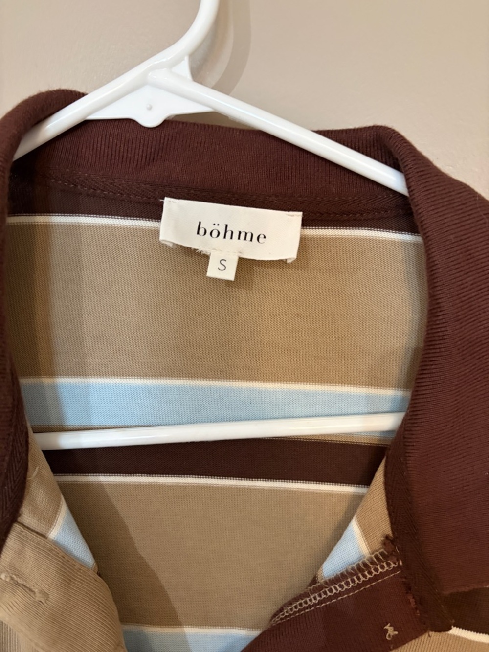 böhme Brown Polo with Tan & Light Blue Stripes